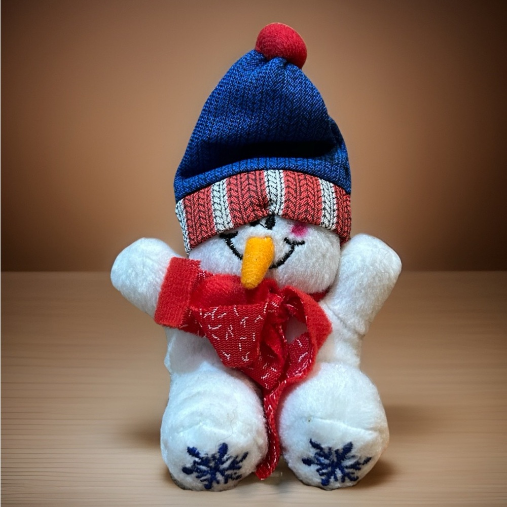 Oriental Trading White 6" Plush Snowman - Blue & Red Hat & Red Scarf